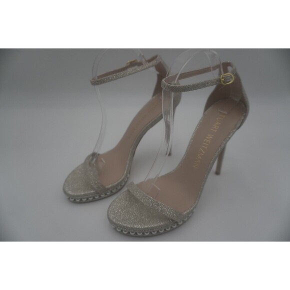 Stuart Weitzman Nudist Disco Pearl Glitter Ankle Strap Platino High Heel Size 10 - Picture 8 of 16